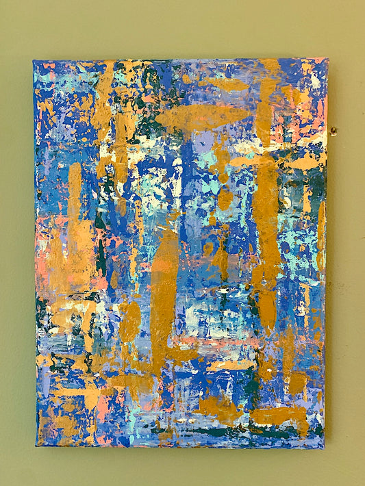 Painting in Blues & Gold - Size 11" x 14"
