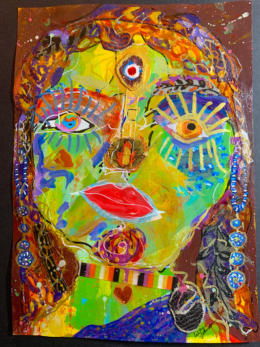 "She Sees" Abstract Face Multi-Media Original Artwork