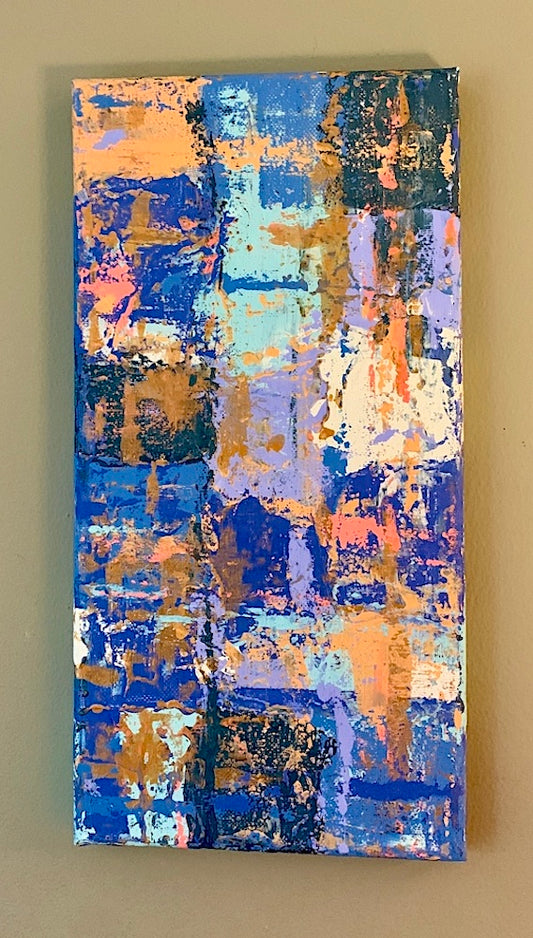Painting in Blues & Gold - Tall #1 - Size 7" x 14"