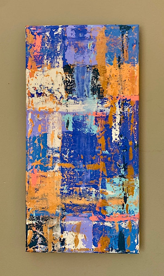 Painting in Blues & Gold - Tall #2 - Size 7" x 14"